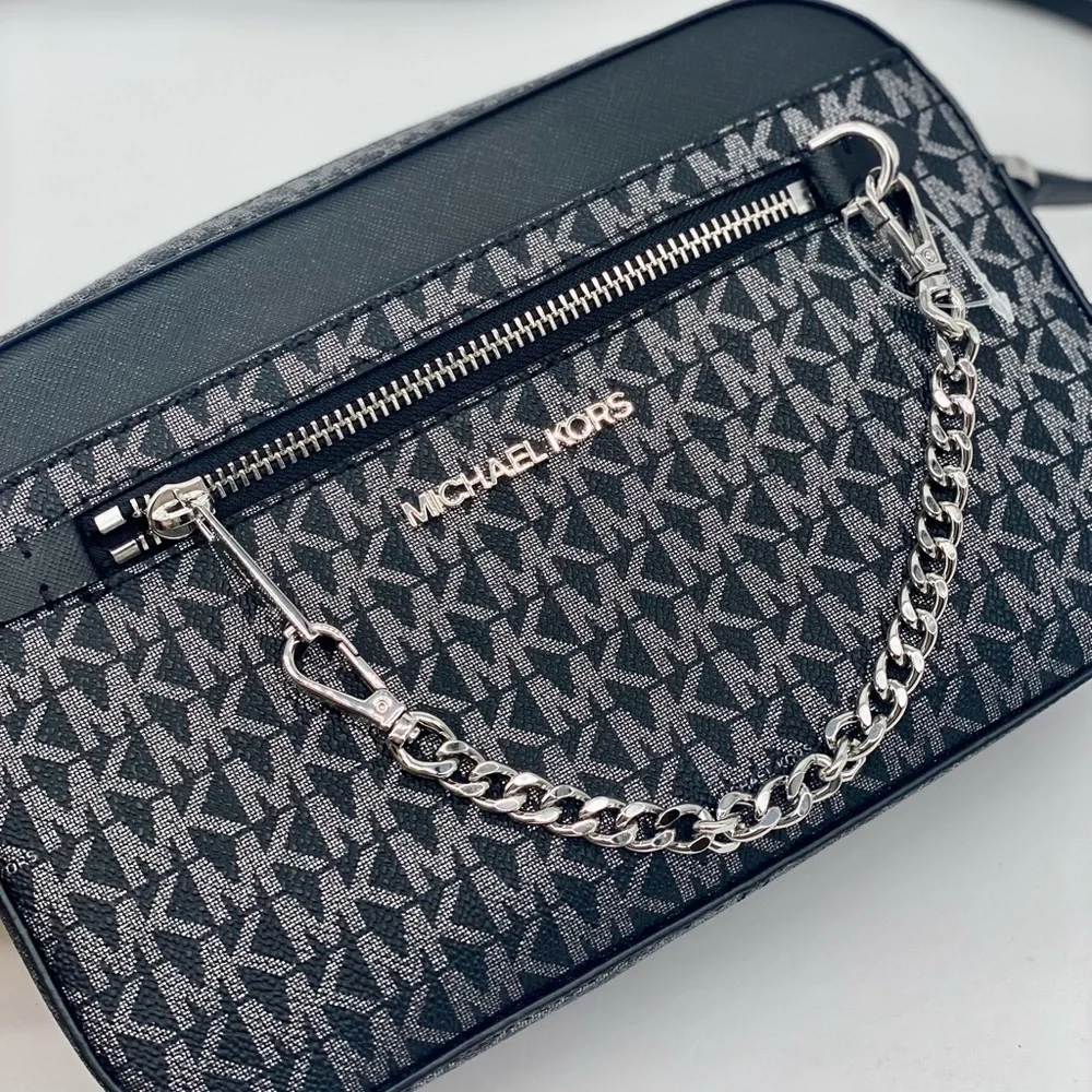 Michael Kors Metallic Zip Chain Crossbody Black Multi